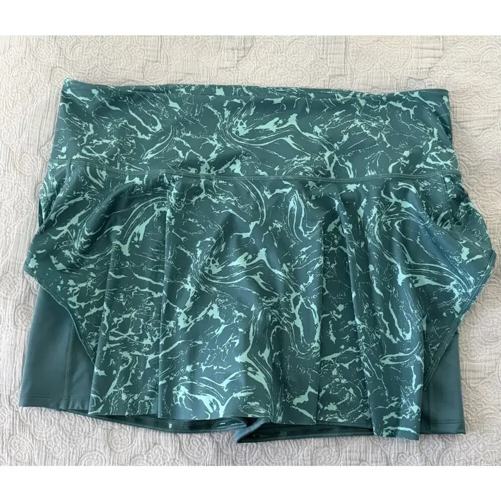 Athleta Ace Printed Tennis Pickleball Skort 2X Teal Blue Ripple Print Pull On